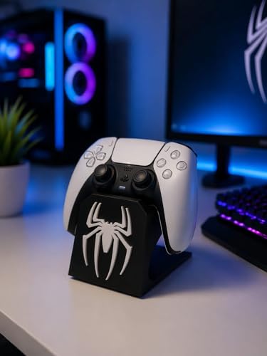 Image of Gaming Controller Stand - Universal Display Holder for PS5, Xbox & Switch Controllers | Spider-Themed Design | Anti-Slip Base | Desk Organizer for Gamers (Black-White)