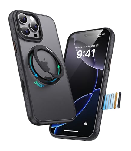 Image of for iPhone 16 Pro Case, Compatible with MagSafe, Slim Shockproof Military-Grade Rugged Protective Case with Stand, Camera Control, Comfort Grip (A-Black, iPhone 16 Pro)