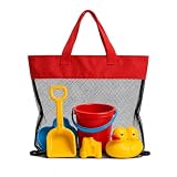 OTHERWISETRIVIAL Borsa da Spiaggia Grande, Sacca Mare per Giochi Retata, Nero e Rosso, 50x45 cm - Con Manici