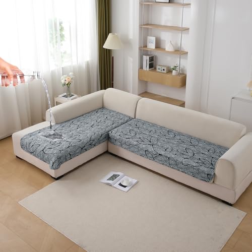 Image of HOKIPO 'Elira Series' Printed Water Repellent + Waterproof Quick Dry L Shape (3+2 Seater) Sofa Seat Cover Mat, Intense Grey Abstract Floral (AR-5249-C2 + AR-5246-C2)