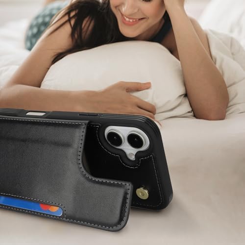 iCoverCase Compatible with iPhone 16 Wallet Phone Case with Card Holder for Women Men, [RFID Blocking] Card Slots PU Leather Protective Wallet Case 6.1 Inch (Black) - 4