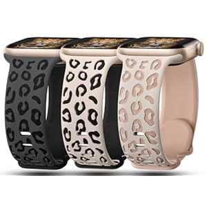 CreateGreat 3 Pack Leopard Engraved Bands Compatible with Apple Watch Band 41mm 40mm 38mm 49mm 45mm 44mm 42mm Women, Two-Tone Silicone Cheetah Straps for iWatch Series 9 8 7 6 5 4 3 2 1 Ultra SE