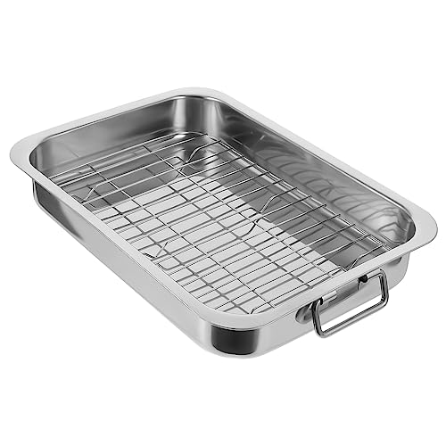 GRIRIW 1 Set Stainless Steel Magnalite Oven Pan Roasting Stainless Steel Roaster Pan Baking Pan Rack