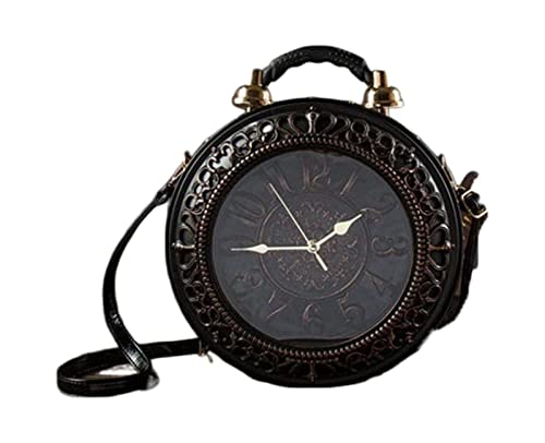 THUCHENYUC Clock Purse, Real Working Clock Handbags,PU Leather Retro Shoulder Bag For Women Vintage Shoulderbags Handbag For Girls (Color : Black, Size : 12 * 5 * 14.5IN)