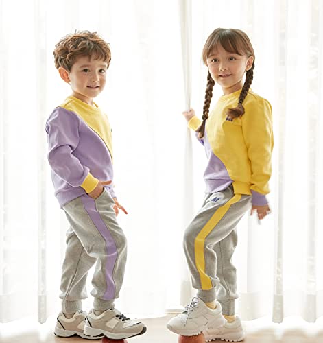 Roroanco Boys Girls Toddler Kids Tracksuit Pullover Jogger Set Sweatshirts Jogger Pant 2Pcs Sweatsuit Activewear Sweatpant Colorblock Outfit 8-9 Years Violet_Yellow #TOP1