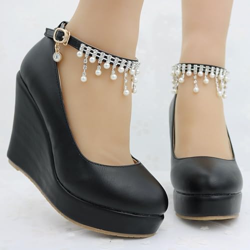 Escarpins à talons compensés noirs élégants pour soirée chic et mariage