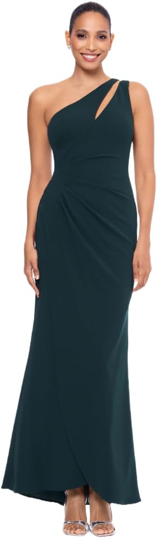 Betsy & Adam Womens Women's Floor-Length, One-Shoulder Dress with Side Ruched Detail