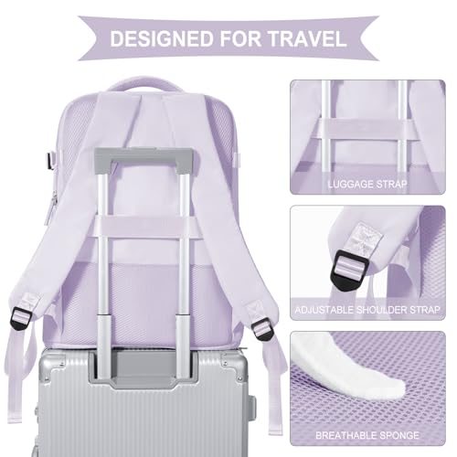 Image of coowoz Large Travel Backpack For Women Men,Carry On Flight Approved,Hiking Waterproof Outdoor Sports Rucksack Casual Daypack Fit 15.6 Inch Laptop Shoes Compartment (Purple)