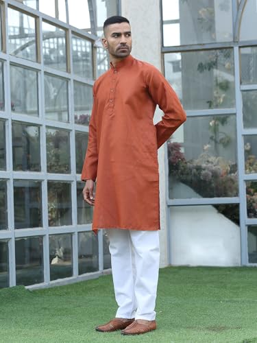 Image of KRAFT INDIA Men's Cotton Kurta Pyjama Set | Woven Design Traditional Ethnic Wear | Festive, Wedding & Casual Outfit | Comfortable & Breathable Fabric