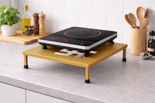 OGFC Heavy duty kitchen Top Induction Cooker Stand/Kitchen counter top induction storage stand (40 L x 35 W x14 H CM's,) (Golden 18602)