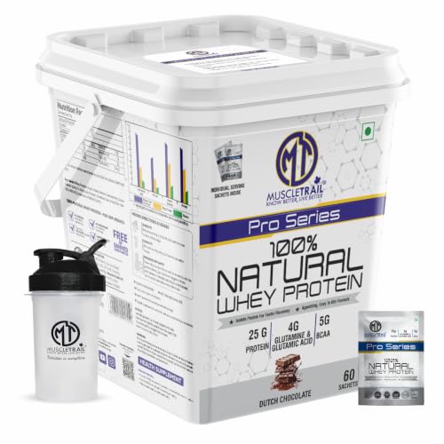 Image of MuscleTrail Pro Series Whey Protein, 50 Pouches, 25g Protein, Isolate Source, Low Carb, 4g Glutamine & Glutamic Acid, 5g BCAA (60 Serving, Dutch Chocolate)