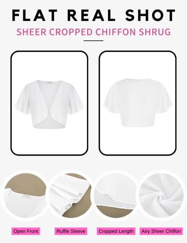 Kate Kasin Women Shrug Sheer Ruffle Short Sleeve Cropped Chiffon Bolero For Dress White L #TOP6