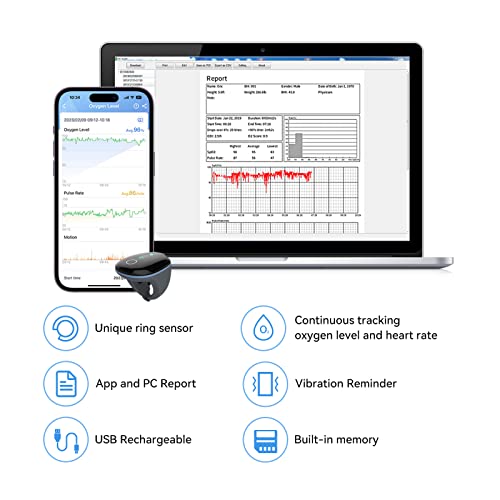 Wellue O2Ring Oxygen Monitor With Vibration Reminder - Bluetooth O2 Pulse Oximeter Rechargeable, Continuous Recording Of Spo2 & Pr, Blood Oxygen Saturation Tracker With Free App & Pc Reports #TOP1
