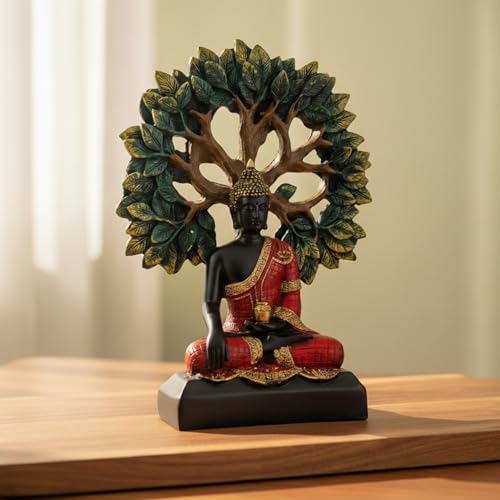 Image of eCraftIndia Lord Buddha Idol for Home Decor Living Room | Gautam Buddha Statue Under the Bodhi-Tree | Showpiece Gift for Housewarming Birthday