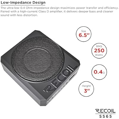 RECOIL SS65 Ultra-Thin 6.5 Active Under Seat Car Subwoofer VB Bass DSP, Built-in Amplifier for Cars, Trucks, SUVs