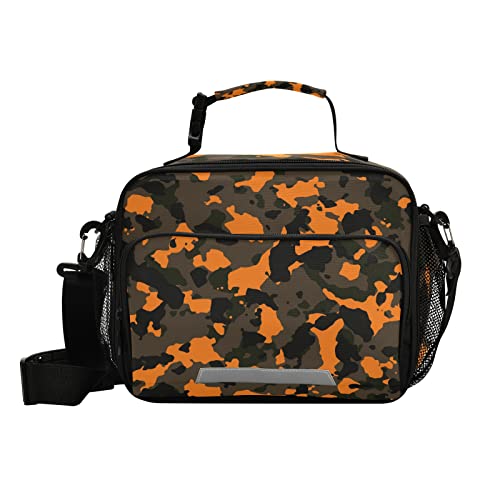 Kcldeci Orange And Brown Fashion Camo Lunch Bag For Women Men Insulated Lunch Box For Adult Reusable Lunch Tote Bag For Work, Picnic, School Or Travel #TOP27