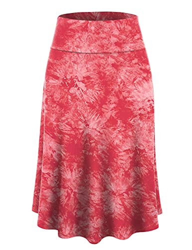 LLWB2345 Women's Tie Dye Lightweight Flare Midi Pull On Closure Skirt XXXL Coral