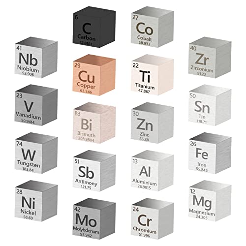 18 Pcs Metal Element Cube Density Cubes 99.99% High Purity, Periodic Table Of Elements Collection For Element Collections Hobbies, Pure Tungsten Cube, Iron, Aluminum, Bismuth, 15 More (.39 Inch/10 Mm) #TOP7