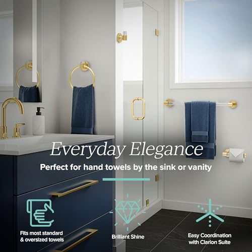 Image of Gatco 5731 Clarion Towel Bar | 18 inch L Bathroom Towel Rack, Wall Mount Bathroom Towel Holder | Crystal-Clear Acrylic & Brushed Brass Finish