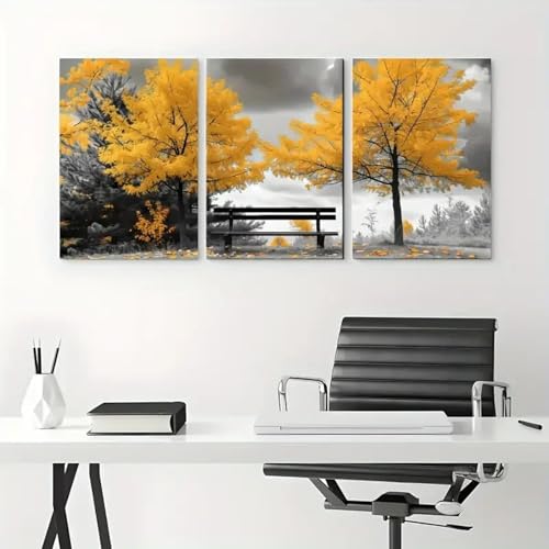 Affiches sur toile arbre jaune art mural moderne noir et blanc decoration salon 30x45cm