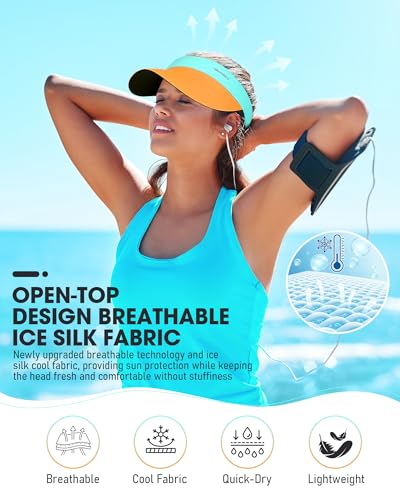 YANIKY Sun Visor Hat for Women,UPF50+ Seamless Sun Hats Men Women Lightweight Sports Cap Stretchy Ponytail Hat for Outdoor Orange — view 4