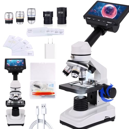 Image of Microscope for Kids & Adults, 40X-2500X High-Power Compound Microscope for Students (Gray White)