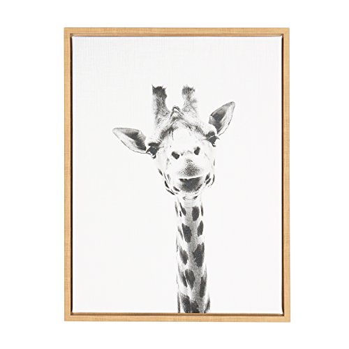 Kate and Laurel Sylvie Giraffe Animal Print Black and White Portrait Framed Canvas Wall Art by Simon Te Tai, 18x24 Natural by Kate and Laurel - Used condition - US$41.10