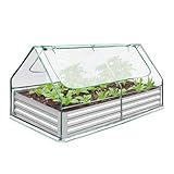 Hochbeet Metall mit PVC Gew&auml;chshaus, Hochbeet f&uuml;r Garten mit Abdeckung und Sichtfenster, Pflanzkasten Blumenkasten Kr&auml;uterbeet Geeignet f&uuml;r Kr&auml;utern, Blumen, Gem&uuml;se, 180x90x90cm