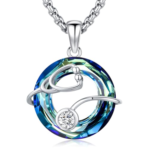 Stethoscope Nurse/Doctors Necklace for Women Sterling Silver Stethoscope Cross RN Caduceus Nurse Jewelry Nursing Doctors Graduation Gift for Medical Student