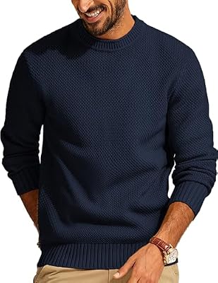 PJ PAUL JONES Mens Sweater Waffle Knit Crewneck Sweaters Navy Blue M