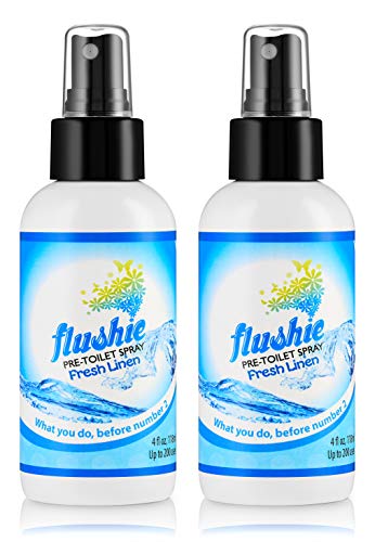 Flushie Pre-Toilet Spray for Poop Travel Size Toiletries Bathroom Spray for Poop Spray for Toilet Deodorizer Traveling Essentials Poop deodorizer Poop Odor eliminator 4oz (Linen, 2 Pack)