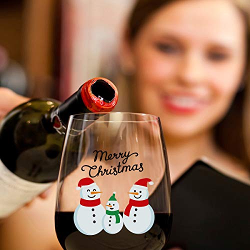 Futtumy Christmas Gift, Merry Christmas Snowmen Stemless Wine Glass For Men Women Dad Mom Friend Family, Funny 15Oz Snowman Wine Glass For Christmas, Set Of 4 #TOP1