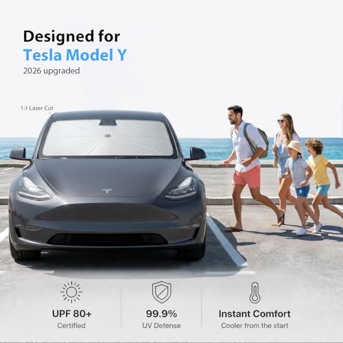 Adefor 2026 Upgraded Windshield Sun Shade Umbrella for Tesla Model Y [Precision Custom Fit, Superior UV & Heat Block] Cooling Tech Fabric, Durable Foldable with Storage Bag, Fits 2020-2026 by Adefor - Used condition - Image 2