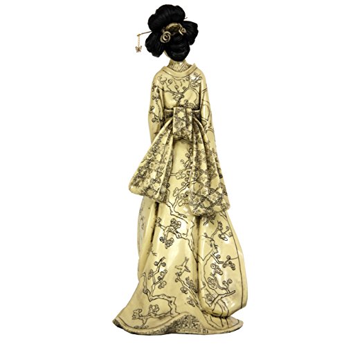 Oriental Furniture 14" Geisha Figurine W/ Plum Tree Kimono, Ivory #TOP2