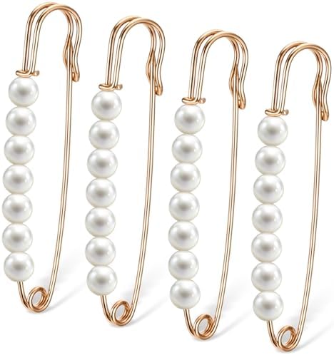 Ymapinc Pearl Brooch Pins for Women - Decorative Safety Pins for Clothes Hijab Small Pin Fashion Sweater Shirt Skirts Dresses Pants Sleeves Hats Collars Scarves Bags Wedding - Sliver