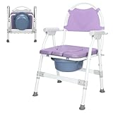 supregear Faltbarer Toilettenstuhl, Höhenverstellbarer Bade-dusch Hocker mit Abnehmbarem Eimer, Weich Gepolsteter Sitz Und Sicherheitsverriegelung, Bettseitig für Ältere, Behinderte, Violett