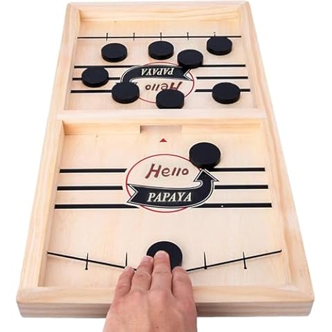 HELLO PAPAYA Fast Sling Puck Game,Wooden Hockey Game,Desktop Battle Sling Hockey Table Game,Adults or Kids Slingshot Board Game Parent-Child Interaction Toys Cover