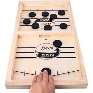 HELLO PAPAYA Fast Sling Puck Game – Test Your Speed and Accuracy with This Fast-Paced Wooden Air Hockey Desktop Battle Board Game – Guaranteed Fun Gifts for Family Night or Friends Party