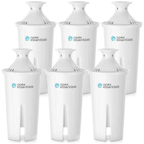 Apex Essentials NSF Certified Pitcher Compatible with Brita® Classic 35557, OB03, Mavea® 107007, Grand, Lake, Capri, Wave and More. Pitchers and Dispensers, 6 Pack