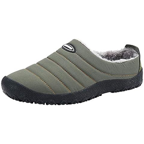 ChayChax Mens Womens Winter Slippers Indoor Outdoor Warm Plush Lined Clog House Slippers Waterproof Anti-Skid Rubber Sole, Army Green, 6 UK Cover
