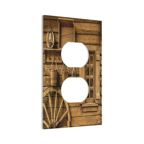 Rustic Barn Door 1 Gang Outlet Covers Duplex Receptacle Wall Plate Electrical Faceplate Switchplates Farmhouse Country Wooden Plank Lodge Vintage Old Gate Garage Farm Retro Wood Wheel Bedroom Decorate by Wecbyi - Used condition - US$6.94