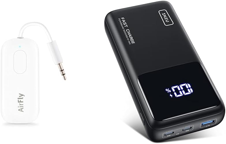 Twelve South AirFly Pro Bluetooth Wireless Audio Transmitter/Receiver & INIU Power Bank, 25000mAh 65W USB C Laptop Portable Charger, PD QC Fast Charging 3-Output External