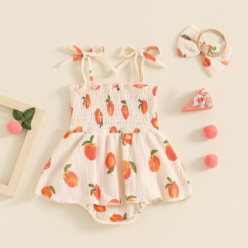 Infant Baby Girls Romper Dress 3 6 9 12 18 Months Onesie Summer Clothes Ruched Jumpsuits Hem Bodysuits Headband2