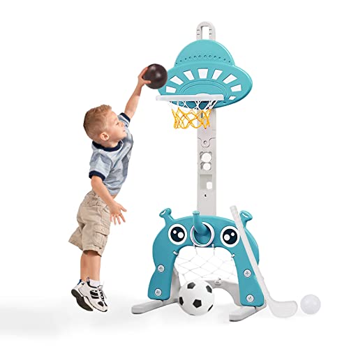 4 en 1 Panier de Basket Enfant-Panier de Basket-Ball Réglable en Hauteur,Anneau de Jeu de Golf pour But de Football Lancer Les Enfants pour Tout-Petits Vert