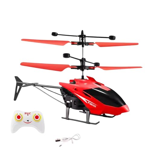 Image of Dual-Mode RC Helicopter - Induction Hand Sensor & Remote Control Flying Toy for Kids | USB Rechargeable Mini Drone with 3D LED Lights & Auto-Hover Technology (Red)