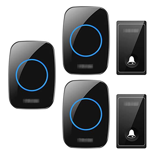 Timbre inalámbrico autogenerado, Kit de Timbre inalámbrico Impermeable, 3 receptores, 2 pulsadores, 58 Tonos de Llamada, 4 Niveles de Volumen, Alcance de 650 pies, Negro (