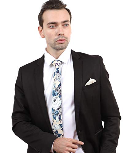 Image of JESLANG Men's Cotton Printed Floral Tie 2.56 inch Skinny Narrow Necktie Various Designs