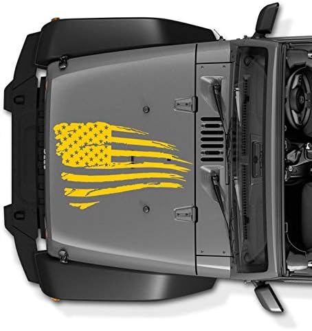 Decal for Jeep Wrangler Decal Tattered Distressed USA American Flag USA Made + Free Decal (Yellow)