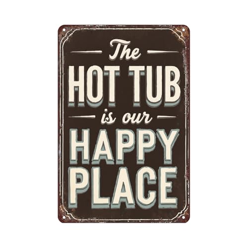 Hot Tub Tin Sign Wall Decor - 12x8 Inch Metal Rustic Vintage Wall Art for Bathroom, Patio, Spa Room, Relaxing Gift for Couples, Hot Tub Owners, or Outdoor Retreat Lovers
