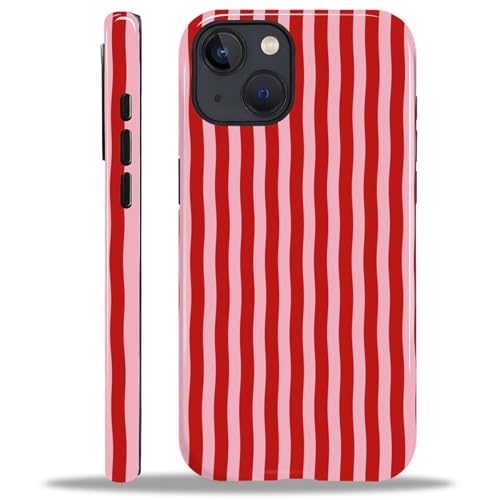 ilikediy for iPhone 15 Case,HL2 Red Stripes Hybrid 2 Layer Hard Shell Silicone Protective Pattern Design Case